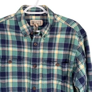 Duluth Free Swingin' Flannel Shirt Slim Fit Button Down Mens L Green Plaid